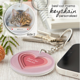 Best Cat Mama Custom Photo Heart キーホルダー