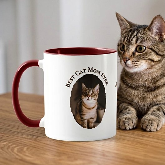Best Cat Mom Ever Custom Funny Cute 2 Pet Photos  マグカップ