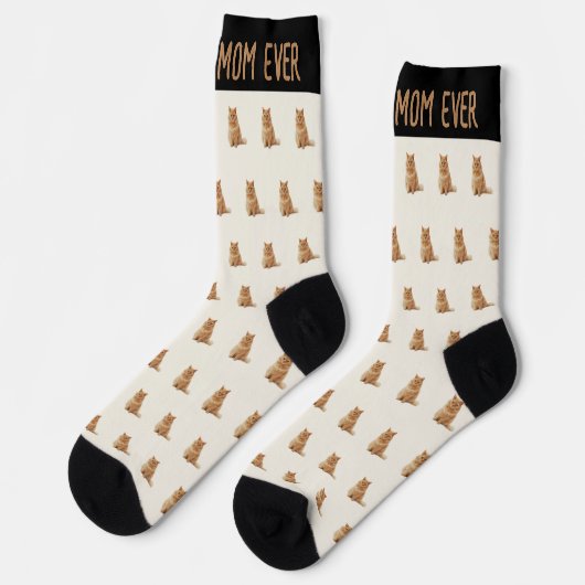 Best Cat Mom Ever Pet Photo Pattern Ivory ソックス (左)