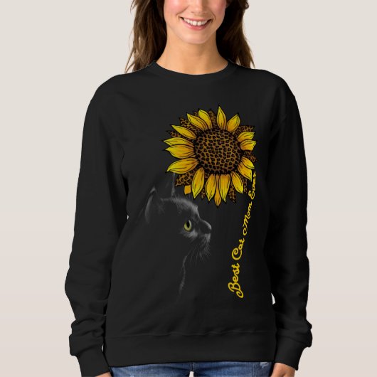 Best Cat Mom Ever Sunflower Leopard  Black Cat Mot スウェットシャツ (正面)