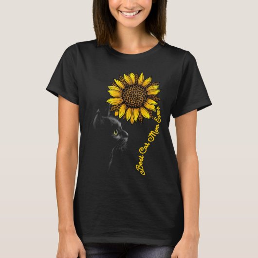 Best Cat Mom Ever Sunflower Leopard  Black Cat Mot Tシャツ (正面)