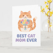 Best Cat Mom Ever Tabby Cat Graphic カード (黄色い花)