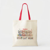 Best Cat Mom Funny Patchwork Personalized Tote Bag トートバッグ (正面)