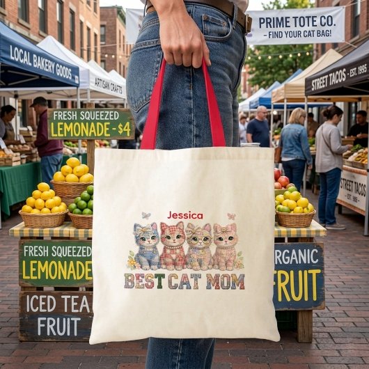 Best Cat Mom Funny Patchwork Personalized Tote Bag トートバッグ