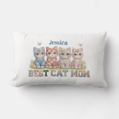 Best Cat Mom Patchwork Funny Personalized Pillow ランバークッション (正面)