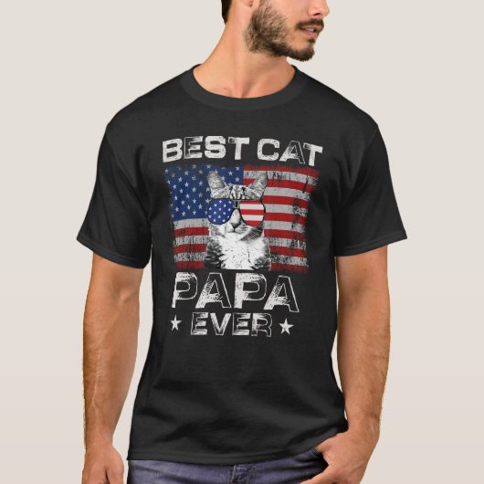 Best Cat Papa Ever American Flag Patriotic 4th Of  Tシャツ (正面)