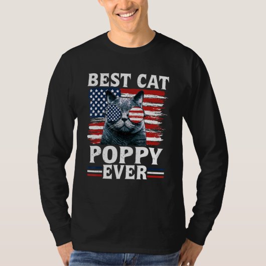Best Cat Poppy Ever American Flag Patriotic 4th Of Tシャツ (正面)