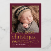 Best Christmas Ever Holiday Birth Announcement 箔シーズンカード (正面)