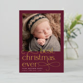 Best Christmas Ever Holiday Birth Announcement 箔シーズンカード (立ち正面)