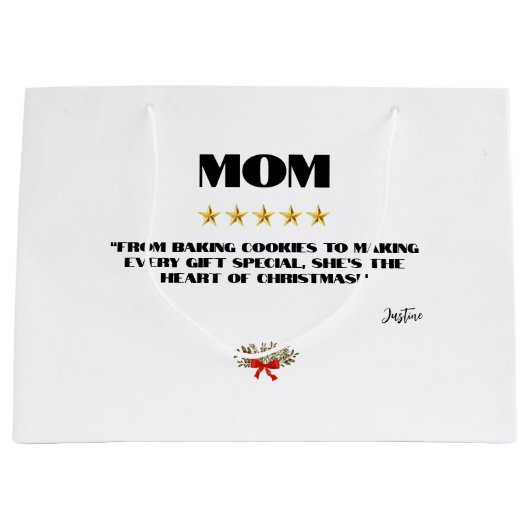 Best Christmas Mom 5-Star Review Design Editable ラージペーパーバッグ (正面)