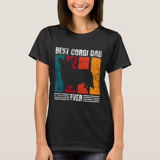 Best Corgi Dad Ever Distressed Tシャツ (正面)