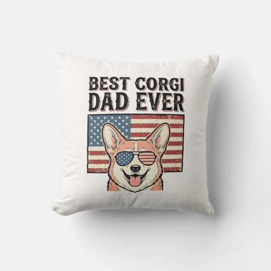 Best Corgi Dad Ever Patriotic Vintage Dog Shirt_1 クッション (正面)