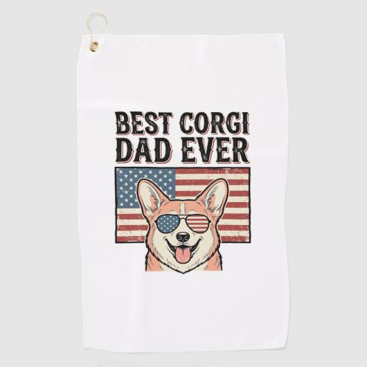 Best Corgi Dad Ever Patriotic Vintage Dog Shirt_1 ゴルフタオル (正面)