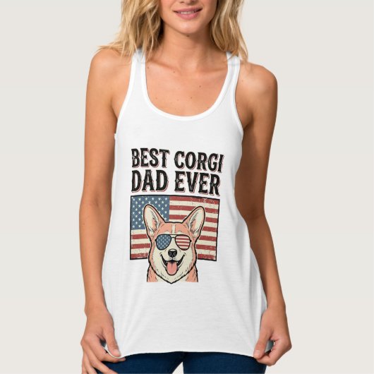 Best Corgi Dad Ever Patriotic Vintage Dog Shirt_1 タンクトップ (正面)