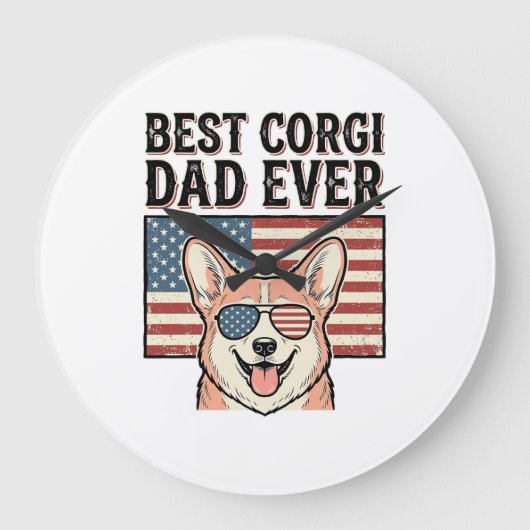 Best Corgi Dad Ever Patriotic Vintage Dog Shirt_1 ラージ壁時計 (正面)
