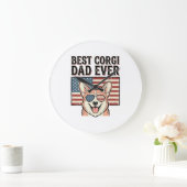 Best Corgi Dad Ever Patriotic Vintage Dog Shirt_1 ラージ壁時計 (ホーム)