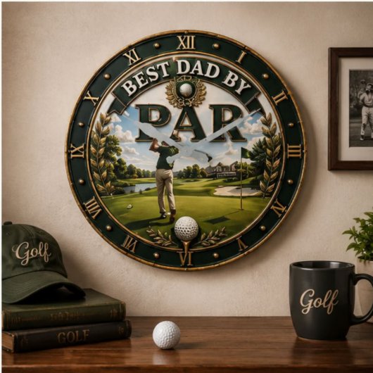 Best Dad by Par Funny Golf Gift for Dad ラージ壁時計