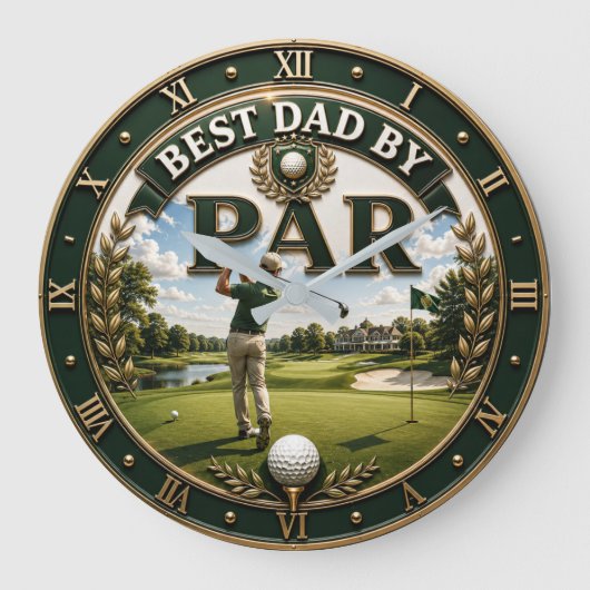 Best Dad by Par Funny Golf Gift for Dad ラージ壁時計 (正面)