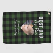 Best Dad Custom Kids Photo Green Buffalo Plaid ゴルフタオル (横)
