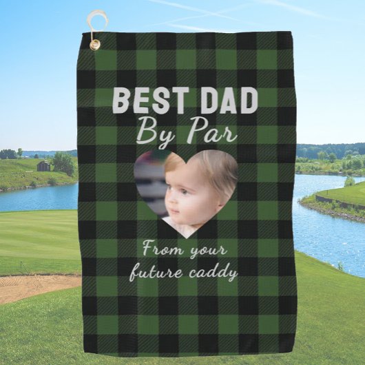 Best Dad Custom Kids Photo Green Buffalo Plaid ゴルフタオル