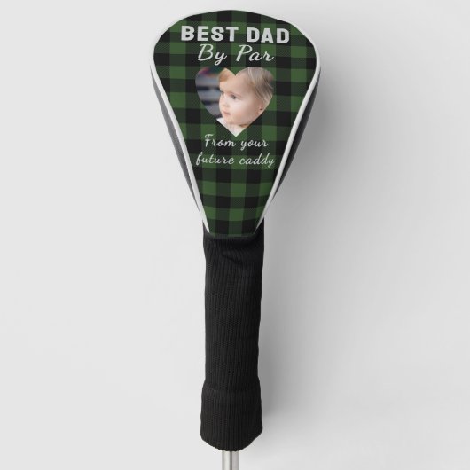 Best Dad Custom Kids Photo Green Buffalo Plaid ゴルフヘッドカバー (正面)