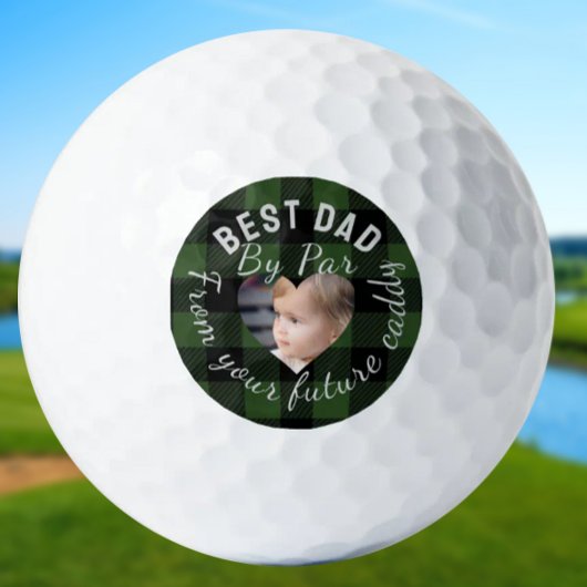Best Dad Custom Kids Photo Green Buffalo Plaid ゴルフボール