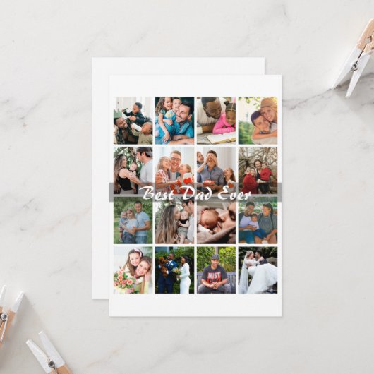 Best Dad Ever 16 Photo Collage Personalized Father カード (正面/裏面インサイチュ)