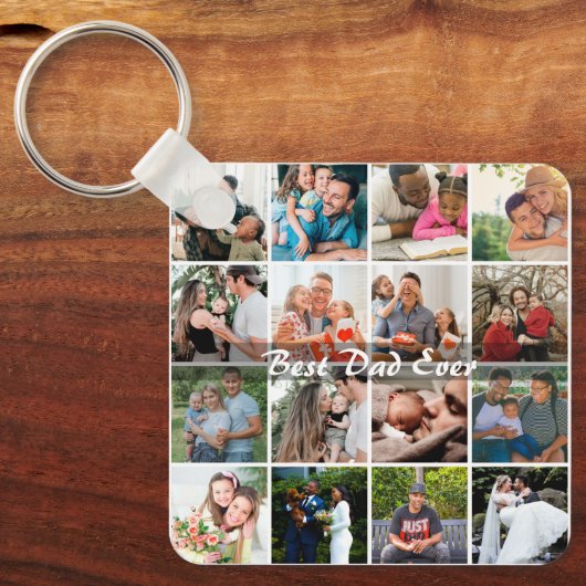 Best Dad Ever 16 Photo Collage Personalized Father キーホルダー (正面)