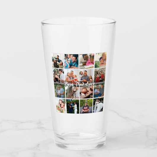 Best Dad Ever 16 Photo Collage Personalized Father タンブラーグラス (正面)