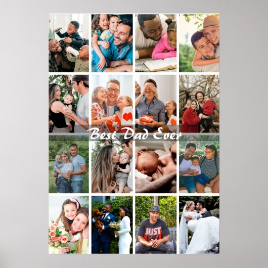 Best Dad Ever 16 Photo Collage Personalized Father ポスター (正面)