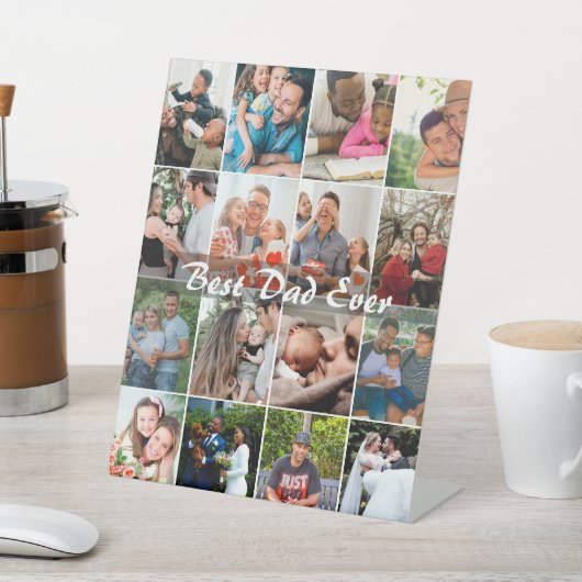 Best Dad Ever 16 Photo Collage Personalized Father 台座サイン (インサイチュ)