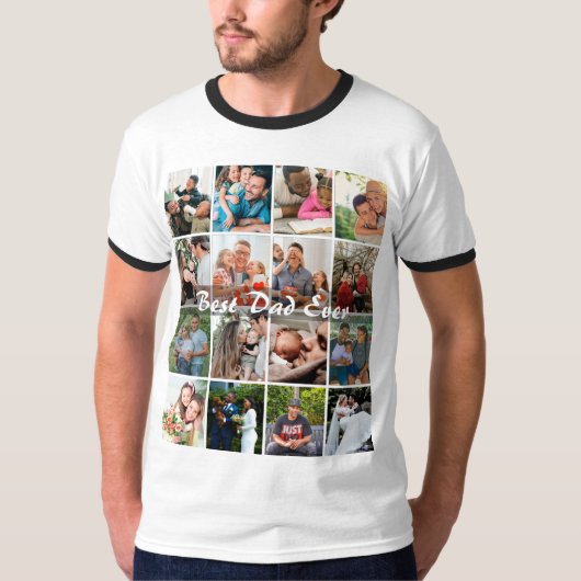 Best Dad Ever 16 Photo Collage Personalized Father Tシャツ (正面)