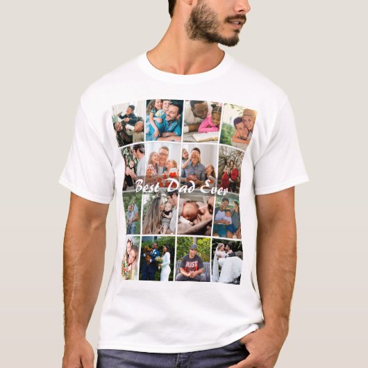 Best Dad Ever 16 Photo Collage Personalized Father Tシャツ (正面)