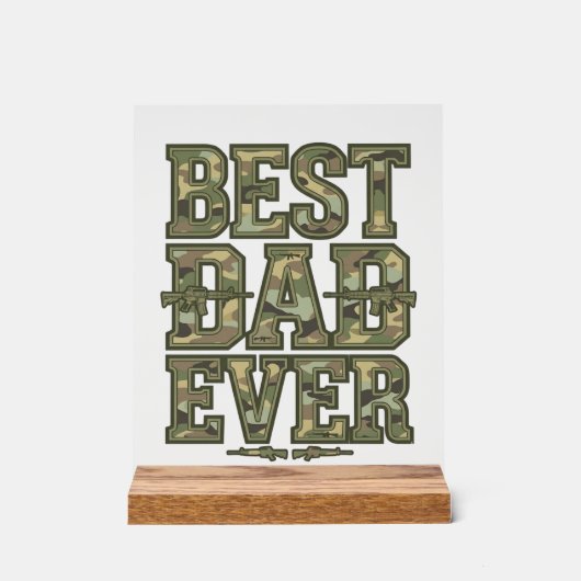 Best Dad Ever Camo Vintage Engraving Design_1 アクリルサイン (正面)
