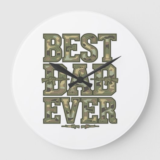 Best Dad Ever Camo Vintage Engraving Design_1 ラージ壁時計 (正面)
