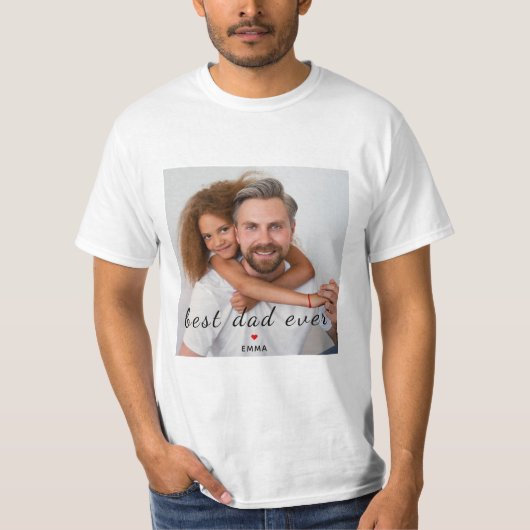 Best Dad Ever Cute Red Heart Custom Photo & Text Tシャツ (正面)