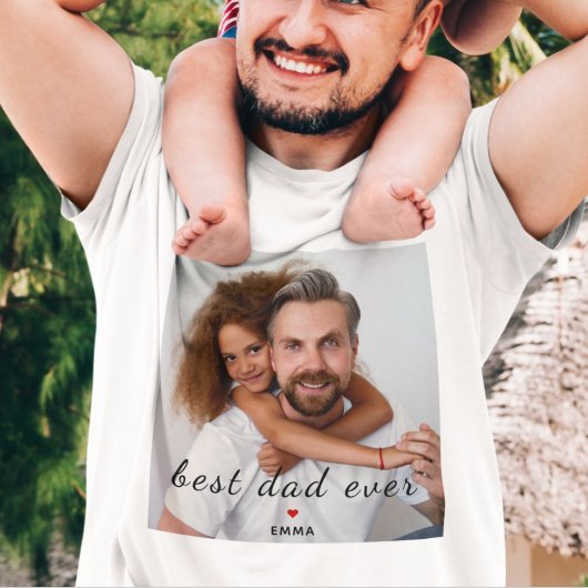 Best Dad Ever Cute Red Heart Custom Photo & Text Tシャツ