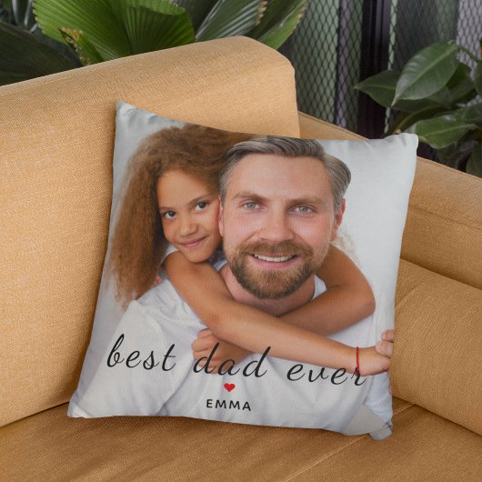 Best Dad Ever Cute Red Heart Customs Photo & Text クッション