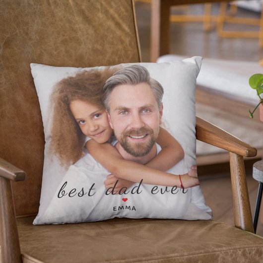 Best Dad Ever Cute Red Heart Customs Photo & Text クッション