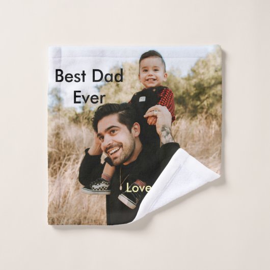 Best dad ever father's dad gift photo name simple  ウォッシュタオル (ウォッシュタオル)