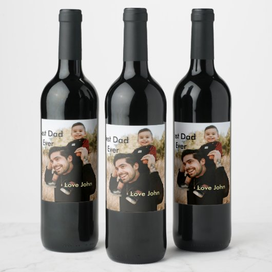 Best dad ever father's dad gift photo name simple  ワインラベル (ボトル)