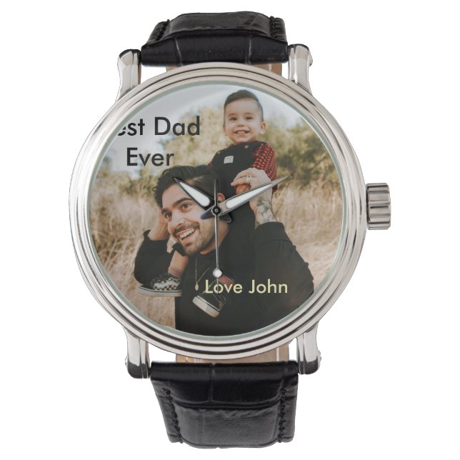 Best dad ever father's dad gift photo name simple  腕時計 (正面)