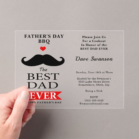 Best Dad Ever Fathers Day Mustache Luncheon BBQ アクリル招待状 (インサイチュ (ポータブル))