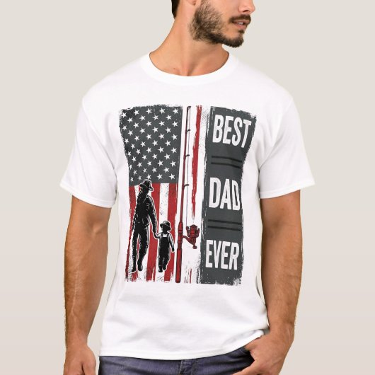 Best Dad Ever Fishing Flag Vintage Vector Design_1 Tシャツ (正面)