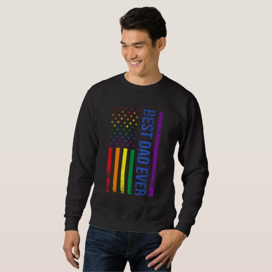 Best Dad Ever Gay Pride Rainbow American Flag Fath スウェットシャツ (正面フル)