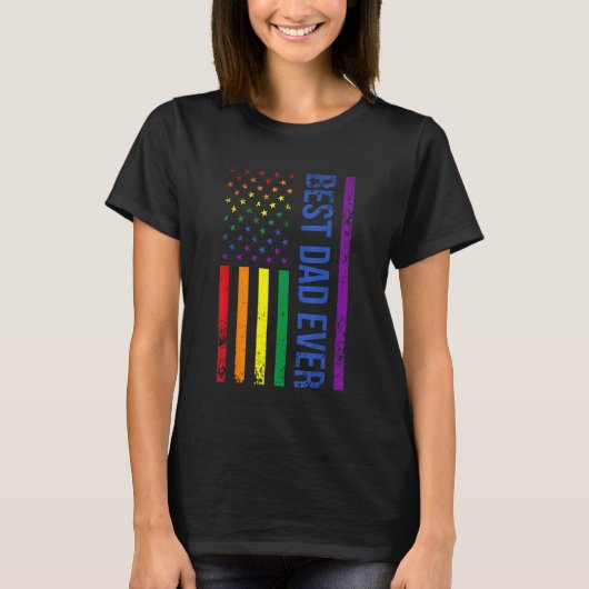 Best Dad Ever Gay Pride Rainbow American Flag Fath Tシャツ (正面)