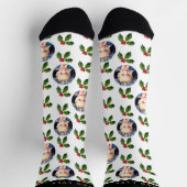 Best Dad Ever Kids Photo Holly Berry Christmas ソックス (上部)