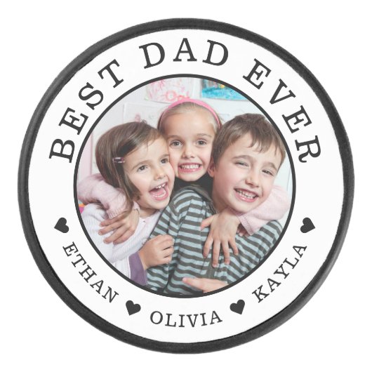 Best Dad Ever Personalized Photo Black And White アイスホッケーパック (正面)