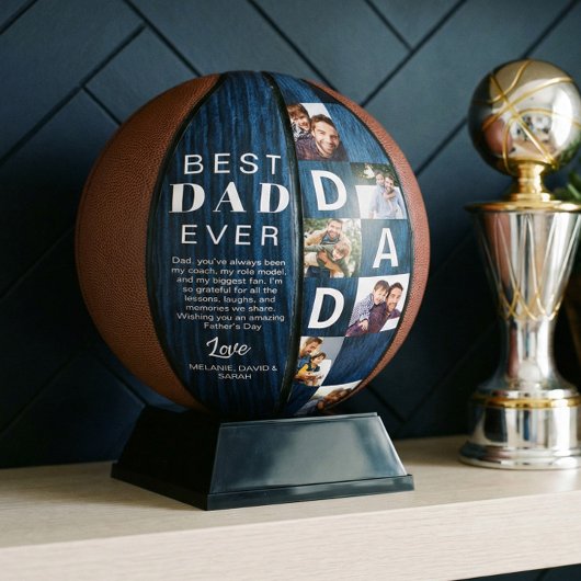 Best Dad Ever Photo Collage Woodgrain Personalize  バスケットボール