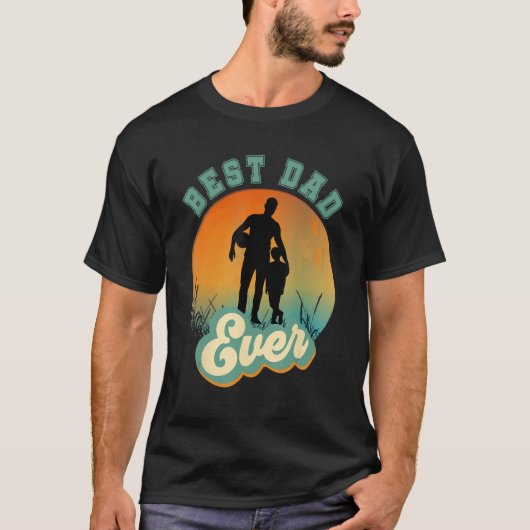 Best Dad Ever Retro Sunset Football Daddy & Son Tシャツ (正面)